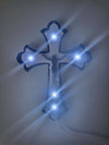 CROCE PLEXIGLASS BICOLORE 5 LED E CRISTO LUCE BIANCA CON BATTERIE