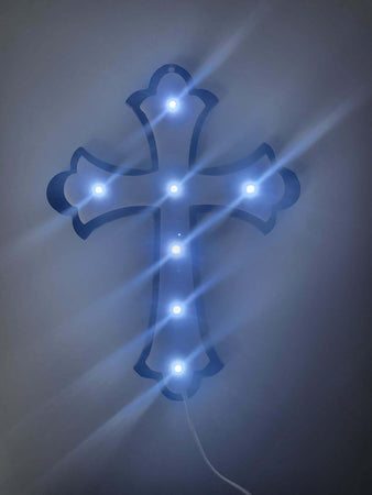 CROCE PLEXIGLASS BICOLORE 7 LED LUCE BIANCA CON BATTERIE