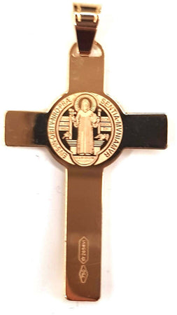 Croce San Benedetto in oro giallo 750/1000 Pendente Religioso con Gesù Cristo a contrasto in Oro Bianco