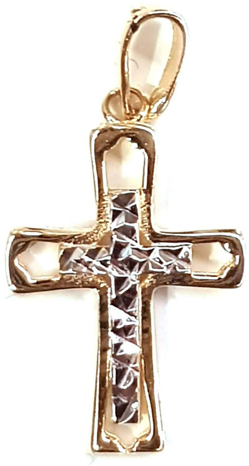 Crocetta in oro bianco e giallo 750/1000 Gioiello Religioso Unisex Pendente