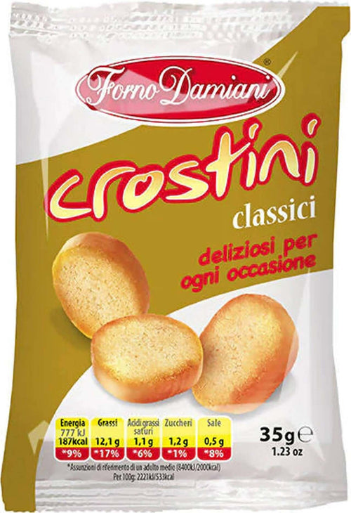 Crostini Gusto Classico Forno Damiani 35 Gr Confezione 50 Pz Croccantelle Bruschette Schiacciatine Crostini Taralli FORNO DAMIANI Aperitivo Salato Alimentari e cura della casa/Pasticceria e prodotti da forno/Grissini taralli e fette biscottate Non solo alimenti - Albano Laziale, Commerciovirtuoso.it
