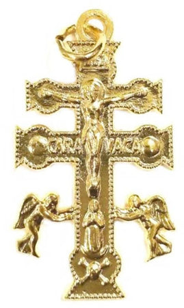 Cruz De Caravaca Oro Cm 3,7 X 2,4 Santería Esoterismo Talismano Ciondolo Cruz De Caravaça Dorato Contro Le Negatività