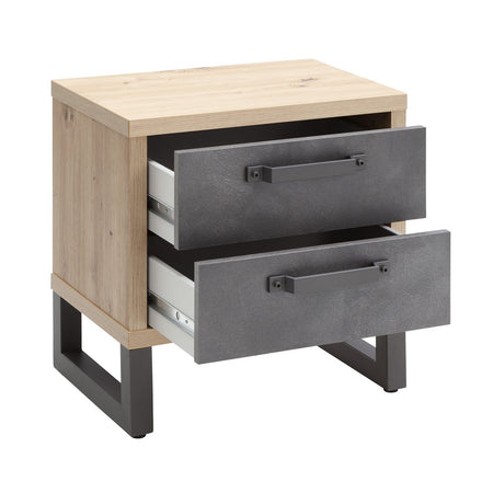 Comodino con 2 cassetti rovere e cemento modello industrial arredamento moderno