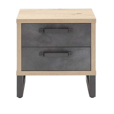 Comodino con 2 cassetti rovere e cemento modello industrial arredamento moderno