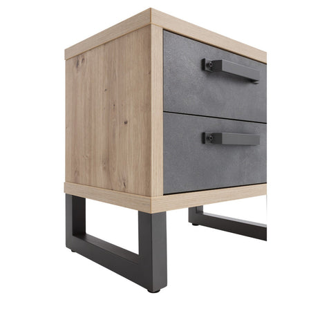 Comodino con 2 cassetti rovere e cemento modello industrial arredamento moderno