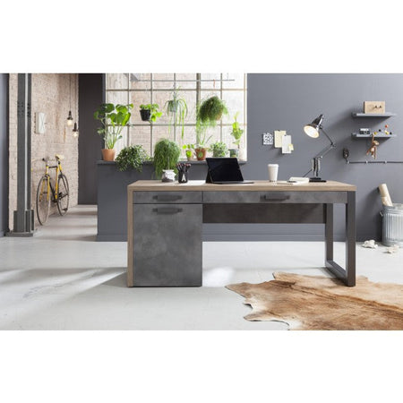 Scrivania da ufficio porta PC stile Industrial con 1 anta e 2 cassetti color rovere e nero 170 cm