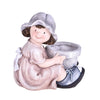 Bambina seduto con vaso in resina decorazione per esterno da h50 cm