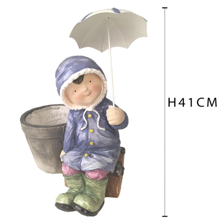 Statua da giardino Bambina con ombrello in resina da h41 cm
