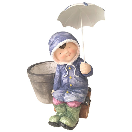 Statua da giardino Bambina con ombrello in resina da h41 cm