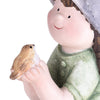 Statuetta di bambina con uccellino decorazione per esterno e giardino da 23 cm