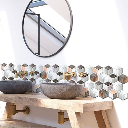 pacco da 4 Pannelli 3D Autoadesivi in PVC 30X30cm vari decori ultrarealistici ideali per bagni e cucine - Eternal Parquet