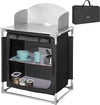 Cucina-Da-Campeggio-Pieghevole-In-Alluminio-Con-Cucinotto-Con-Paravento-Nero