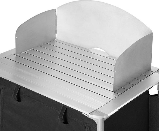 Cucina-Da-Campeggio-Pieghevole-In-Alluminio-Con-Cucinotto-Con-Paravento-Nero