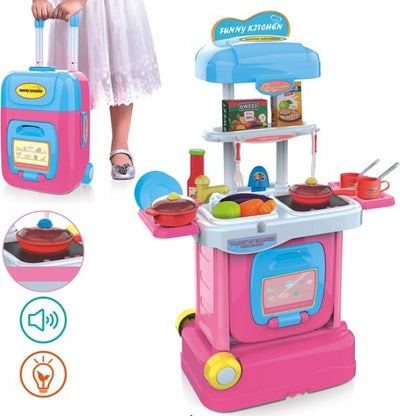 Cucina-Giocattolo-Bambini-Fornello-Luci-Suoni-Richiudibile-In-Trolley-Accessori