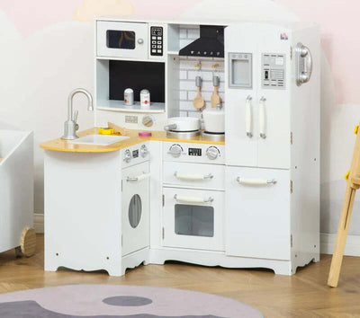 Cucina-Giocattolo-in-Legno-per-Bambini-3-6-Anni-con-14-Accessori,-Forno-e-Lavandino,-82x65x87-cm,-Bianco-BH5350-106BH5