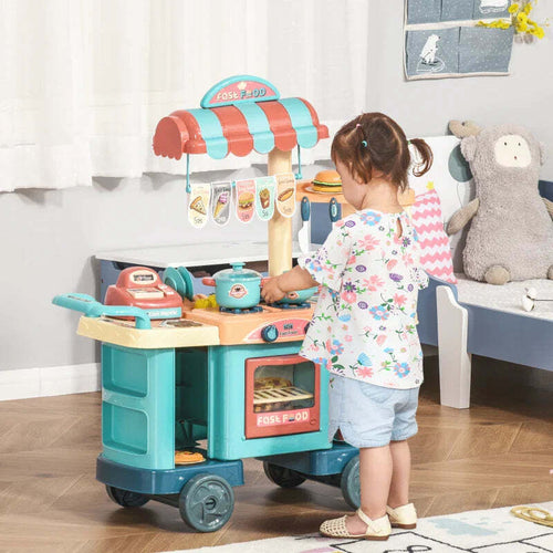 Cucina-Giocattolo-Per-Bambini-3-6-Anni,-Caffetteria-Ristorante-con-50-Accessori-Inclusi,-79.5-x-33-x-90.5cm-UJ8350-090UJ8