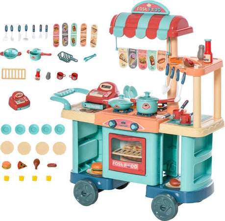 Cucina-Giocattolo-Per-Bambini-3-6-Anni,-Caffetteria-Ristorante-con-50-Accessori-Inclusi,-79.5-x-33-x-90.5cm-UJ8350-090UJ8