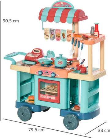 Cucina-Giocattolo-Per-Bambini-3-6-Anni,-Caffetteria-Ristorante-con-50-Accessori-Inclusi,-79.5-x-33-x-90.5cm-UJ8350-090UJ8