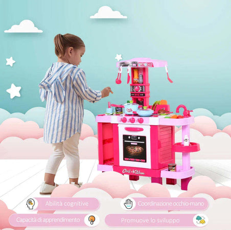Cucina-Giocattolo-Per-Bambini-3-6-Anni,-Caffetteria-Ristorante-con-50-Accessori-Inclusi,-79.5-x-33-x-90.5cm-UJ8350-090UJ8