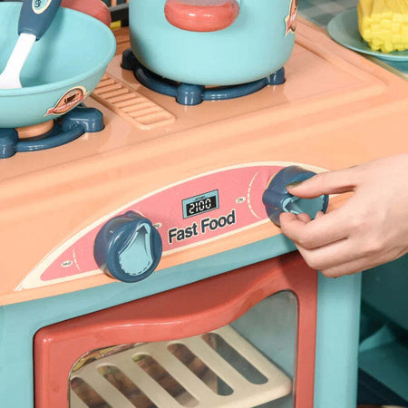 Cucina-Giocattolo-Per-Bambini-3-6-Anni,-Caffetteria-Ristorante-con-50-Accessori-Inclusi,-79.5-x-33-x-90.5cm-UJ8350-090UJ8