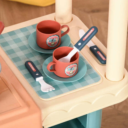 Cucina-Giocattolo-Per-Bambini-3-6-Anni,-Caffetteria-Ristorante-con-50-Accessori-Inclusi,-79.5-x-33-x-90.5cm-UJ8350-090UJ8