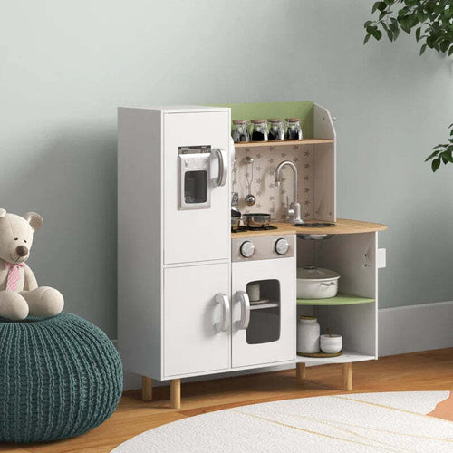 Cucina-Giocattolo-per-Bambini-3-6-Anni-con-Macchina-del-Ghiaccio-e-Utensili,-84x34x89-cm,-Bianco-e-Verde-TG7350-147V00WTTG7