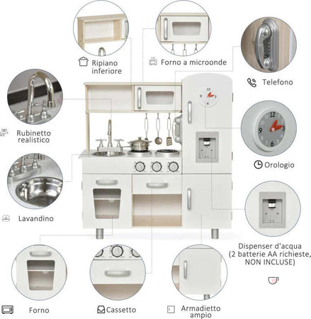 Cucina-Giocattolo-per-Bambini-3-6-Anni-con-Macchina-del-Ghiaccio-e-Utensili,-84x34x89-cm,-Bianco-e-Verde-TG7350-147V00WTTG7