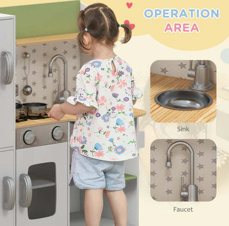 Cucina-Giocattolo-per-Bambini-3-6-Anni-con-Macchina-del-Ghiaccio-e-Utensili,-84x34x89-cm,-Bianco-e-Verde-TG7350-147V00WTTG7
