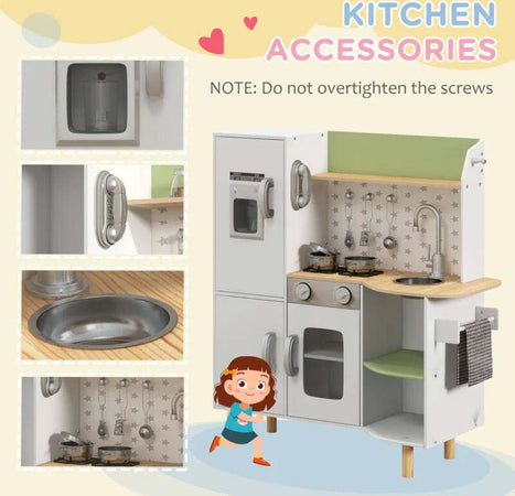 Cucina-Giocattolo-per-Bambini-3-6-Anni-con-Macchina-del-Ghiaccio-e-Utensili,-84x34x89-cm,-Bianco-e-Verde-TG7350-147V00WTTG7
