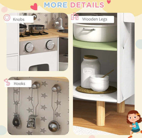 Cucina-Giocattolo-per-Bambini-3-6-Anni-con-Macchina-del-Ghiaccio-e-Utensili,-84x34x89-cm,-Bianco-e-Verde-TG7350-147V00WTTG7