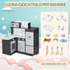 Cucina-Giocattolo-per-Bambini-in-Legno-con-14-Accessori,-Forno,-Lavandino,-Frigo-e-Microonde,-Età-3+-Anni,-86x64x84.5cm,-Argento-e-Marrone-IJ4350-079IJ4