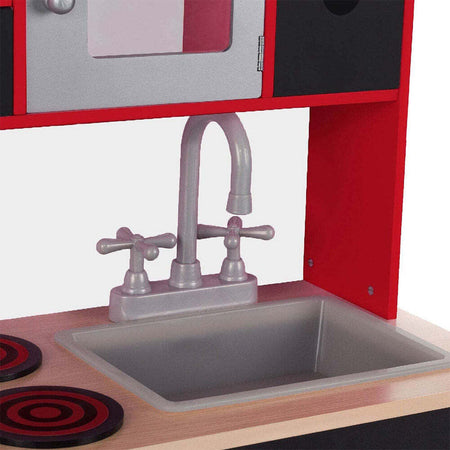 Cucina-Legno-Giocattolo-per-Bambini-con-Anta-e-Cassetti-Lavagna-60x30x90cm-Rosso
