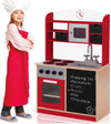 Cucina-Legno-Giocattolo-per-Bambini-con-Anta-e-Cassetti-Lavagna-60x30x90cm-Rosso