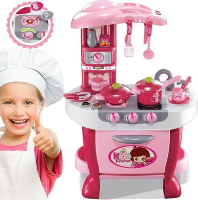 Cucina-Per-Bambine-Giocattolo-31-Accessori-Con-Stoviglie-Luci-Suoni-Altezza-70cm