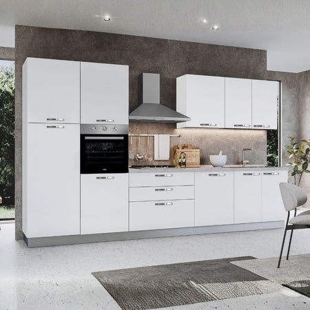 Cucina reversibile Iris 360 cm colore bianco opaco con top pietra