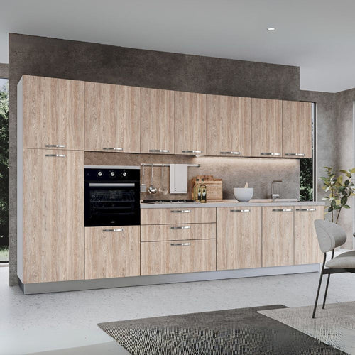 Cucina reversibile Petunia base 360 cm con elettrodomestici inclusi colore rovere gessato naturale