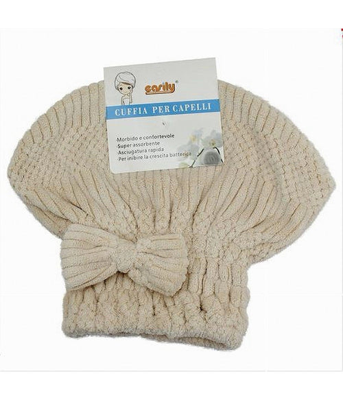 Cuffia Asciuga Capelli Asciugamano Doccia Morbido Assorbente Fiocco Beige 79627