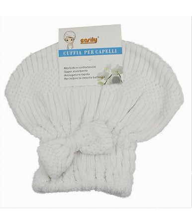 Cuffia Asciuga Capelli Asciugamano Doccia Morbido Assorbente Fiocco Bianco 79624