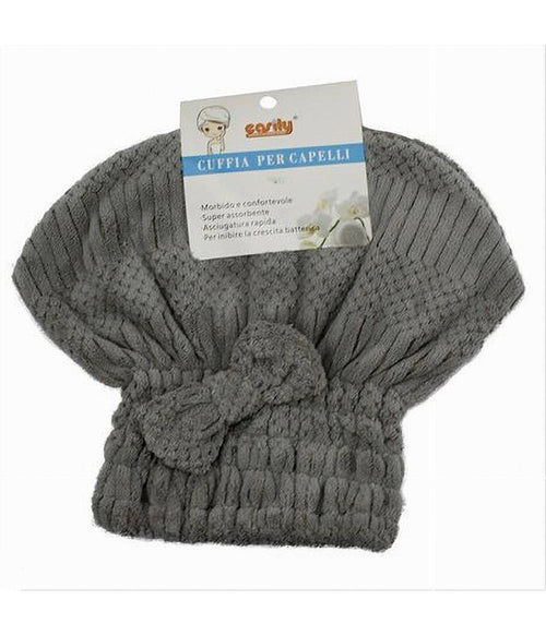 Cuffia Asciuga Capelli Asciugamano Doccia Morbido Assorbente Fiocco Grigio 79629
