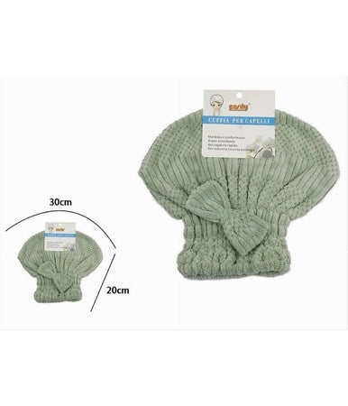 Cuffia Asciuga Capelli Asciugamano Doccia Morbido Assorbente Fiocco Verde 79626