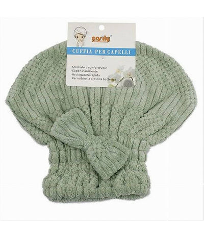 Cuffia Asciuga Capelli Asciugamano Doccia Morbido Assorbente Fiocco Verde 79626