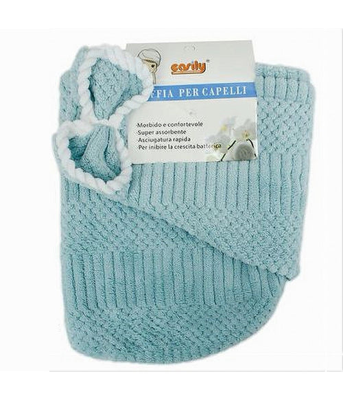 Cuffia Asciugamano Shampoo Bagno Doccia Asciuga Capelli Fiocchetto Azzurro 79634