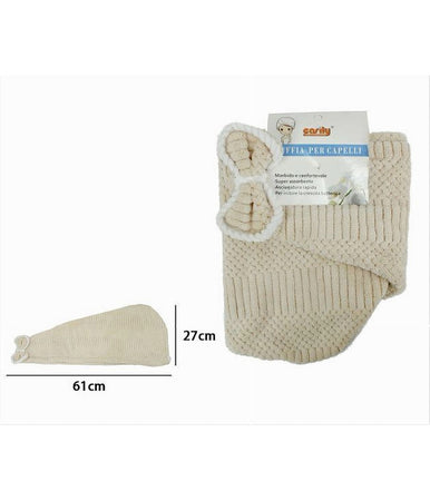 Cuffia Asciugamano Shampoo Bagno Doccia Asciuga Capelli Fiocchetto Beige 79633