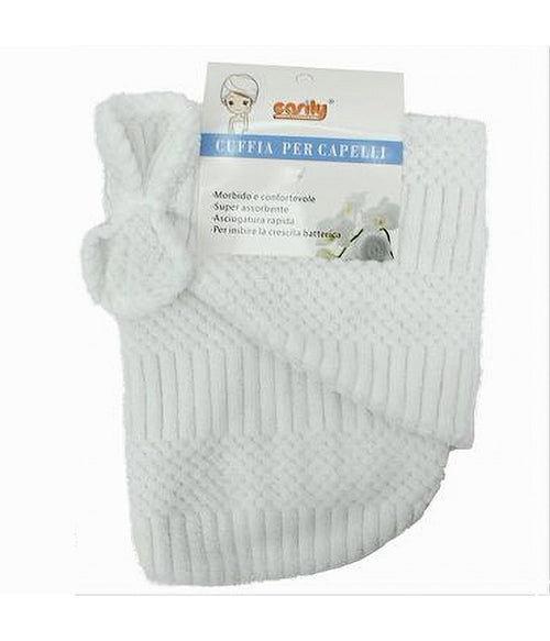 Cuffia Asciugamano Shampoo Bagno Doccia Asciuga Capelli Fiocchetto Bianco 79630