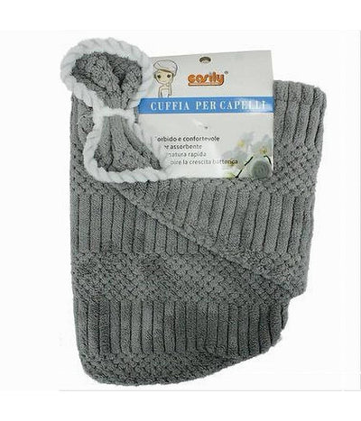 Cuffia Asciugamano Shampoo Bagno Doccia Asciuga Capelli Fiocchetto Grigio 79635