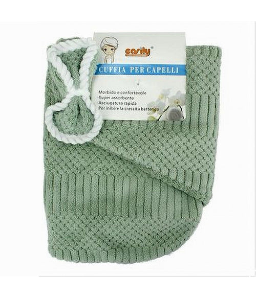 Cuffia Asciugamano Shampoo Bagno Doccia Asciuga Capelli Fiocchetto Verde 79632