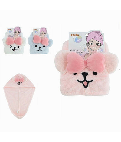 Cuffia Capelli Asciugamano Assorbente Shampoo Bagno Doccia Cagnolina Fiocco 10740