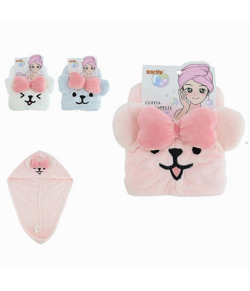 Cuffia Capelli Asciugamano Assorbente Shampoo Bagno Doccia Cagnolina Fiocco 10740