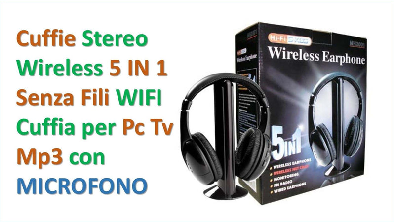 CUFFIA CUFFIE WIRELESS 5 IN 1 SENZA FILI WI-FI MICROFONO RADIO FM  Trade Shop italia - Napoli, Commerciovirtuoso.it