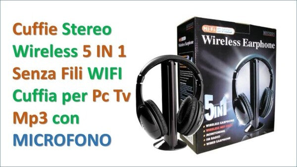 Cuffia Cuffie Wireless 5 In 1 Senza Fili Wi-fi Microfono Radio Fm Elettronica/Cuffie auricolari e accessori/Cuffie/Cuffie Over-Ear Trade Shop italia - Napoli, Commerciovirtuoso.it